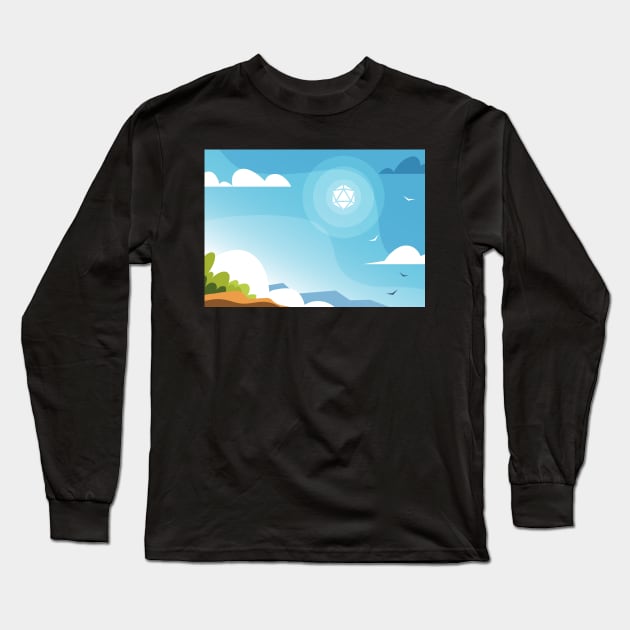 Minimalist RPG Landscape 20 Sided Polyhedral Dice Sun Long Sleeve T-Shirt by pixeptional